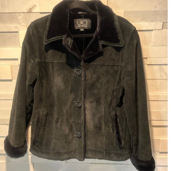UTEX DESIGN UD Genuine Suede Faux Fur Collar Cuffs & Lining Jacket Black M - Picture 1 of 7